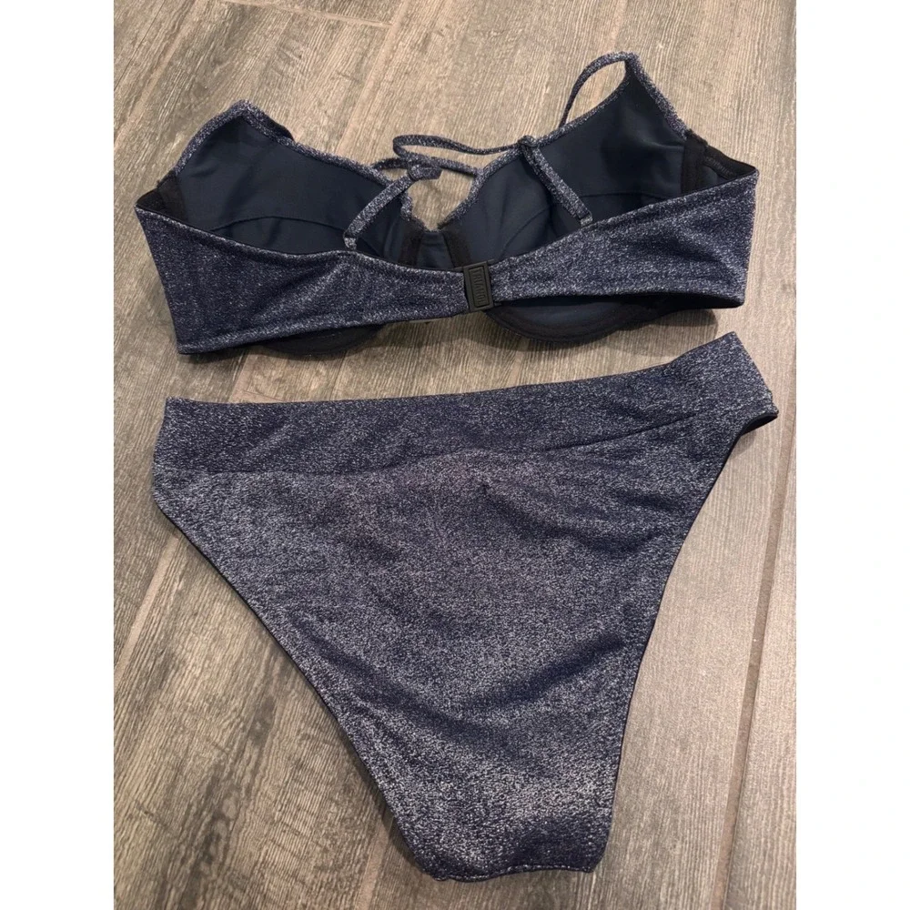 Triangl Mica Riverside Sparkle Bikini Set Navy Blue Metallic Underwire Medium
